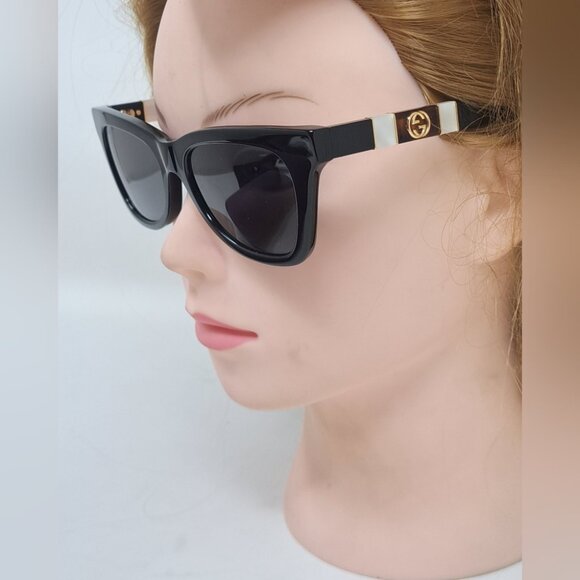 Gucci Sunglasses Cat Eye Mother of Pearl Black Gray GG0598S 001 53-18-145 - Picture 7 of 16